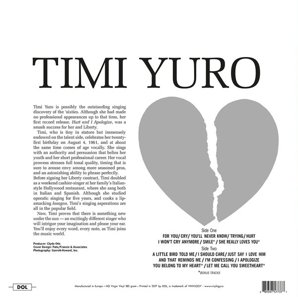 Виниловая пластинка Timi Yuro - Hurt!!!!!!! - рис.1