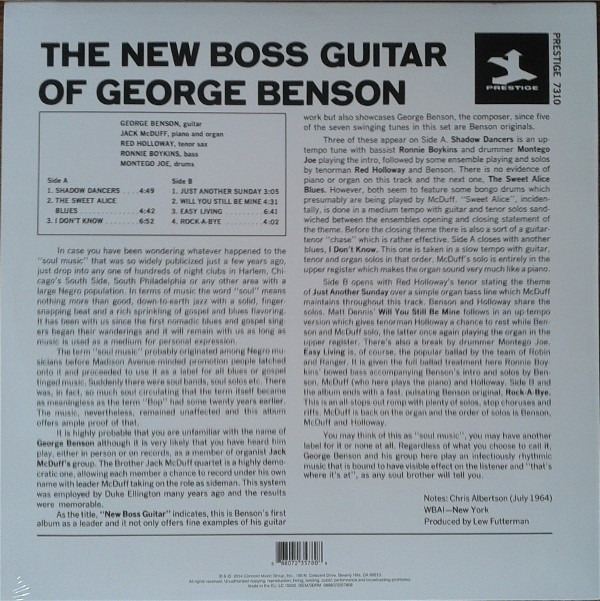 Виниловая пластинка George Benson; The Brother Jack McDuff Quartet - The New Boss Guitar Of George Benson - рис.1