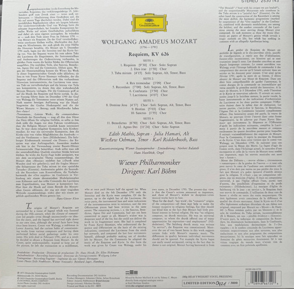 Виниловая пластинка Mozart, Karl Bohm, Wiener Philharmoniker - Requiem - (Analogue, Original Source) 2LP - рис.1