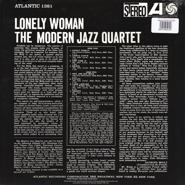 Виниловая пластинка The Modern Jazz Quartet - Lonely Woman - рис.1