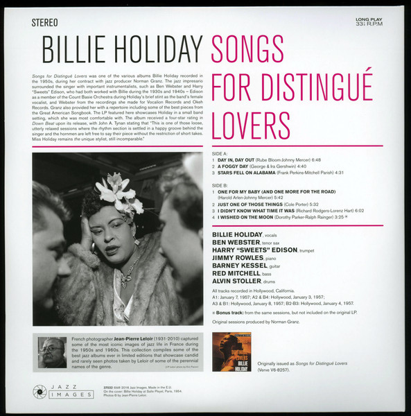 Виниловая пластинка Billie Holiday – Songs For Distingue Lovers (Jazz Images) LP - рис.1