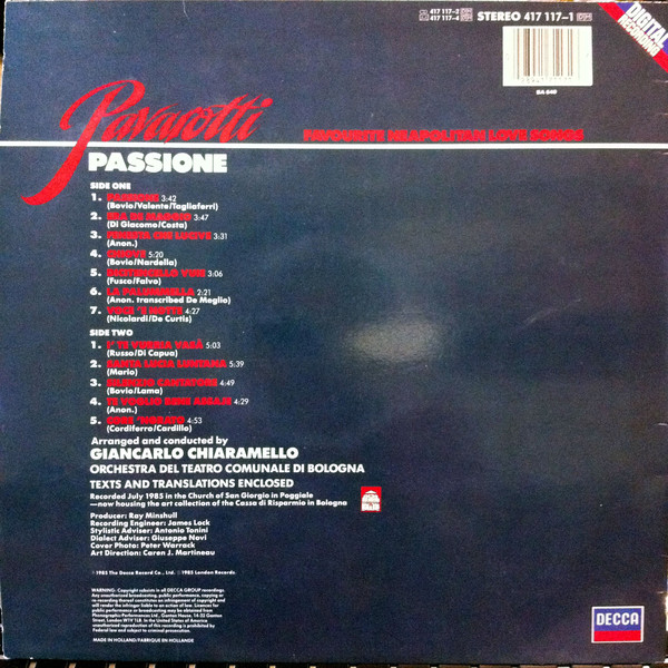 Виниловая пластинка Pavarotti - Passione - рис.2