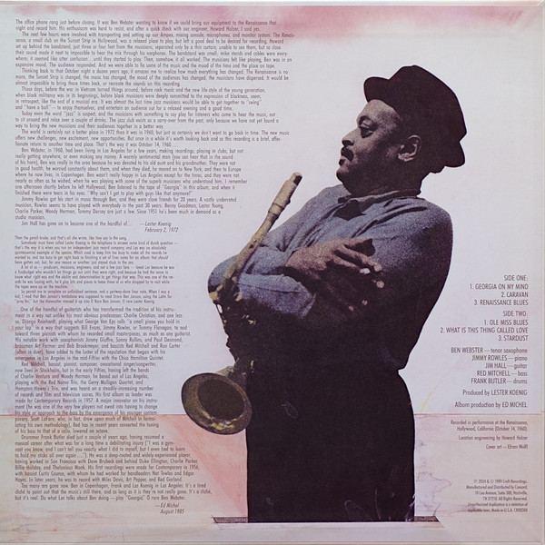 Виниловая пластинка Ben Webster – At The Renaissance - Acoustic Sounds Series - LP - рис.1