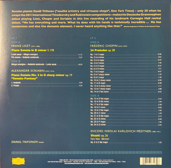 Виниловая пластинка Daniil Trifonov – The Carnegie Recital 2LP - рис.1