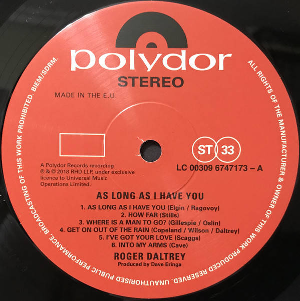 Виниловая пластинка Roger Daltrey - As Long As I Have You - рис.2