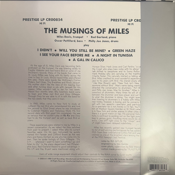 Виниловая пластинка The Miles Davis Quartet - The Musings Of Miles - LP - рис.1