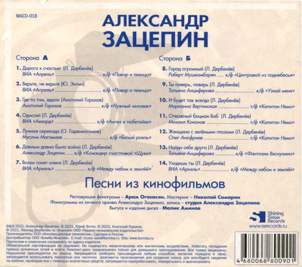 Виниловая пластинка Александр Зацепин – Музыка К Кинофильмам LP - рис.1