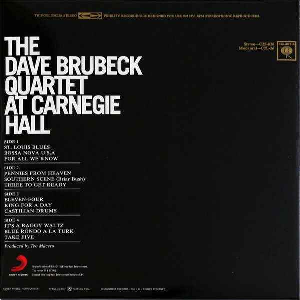 Виниловая пластинка The Dave Brubeck Quartet - At Carnegie Hall (Analogue) - 2LP - рис.3