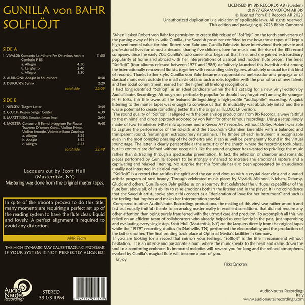 Виниловая пластинка Gunilla von Bahr – Solflojt - AudioNautes LP - рис.1