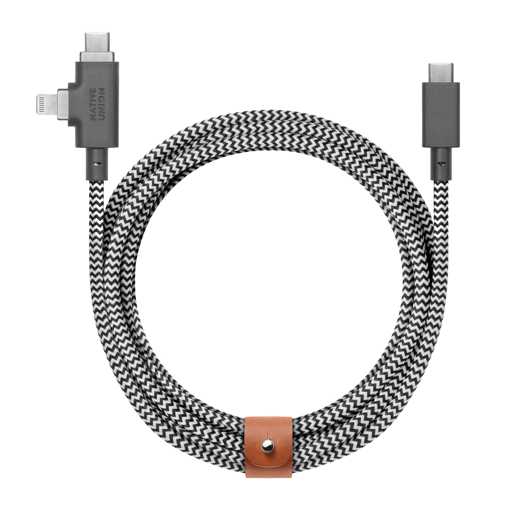 Кабель Native Union Belt Cable USB-C Lightning Zebra 240w 2.4m - фото 1