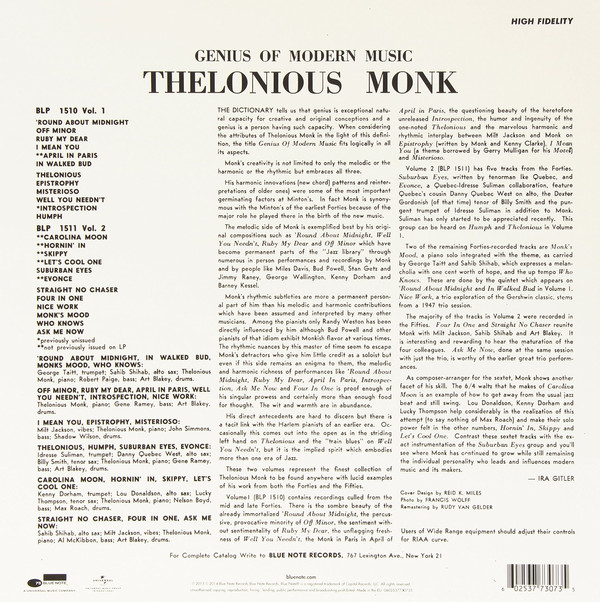 Виниловая пластинка Thelonious Monk - Genius Of Modern Music Volume One - рис.1