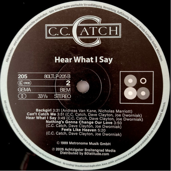 Виниловая пластинка C.C. CATCH - Hear What I Say LP - рис.3