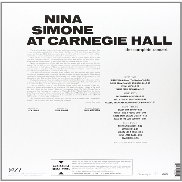 Виниловая пластинка NINA SIMONE AT CARNEGIE HALL - рис.1