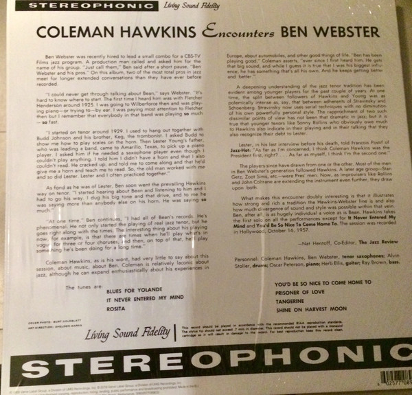 Виниловая пластинка Coleman Hawkins; Ben Webster - Coleman Hawkins Encounters Ben Webster - рис.1