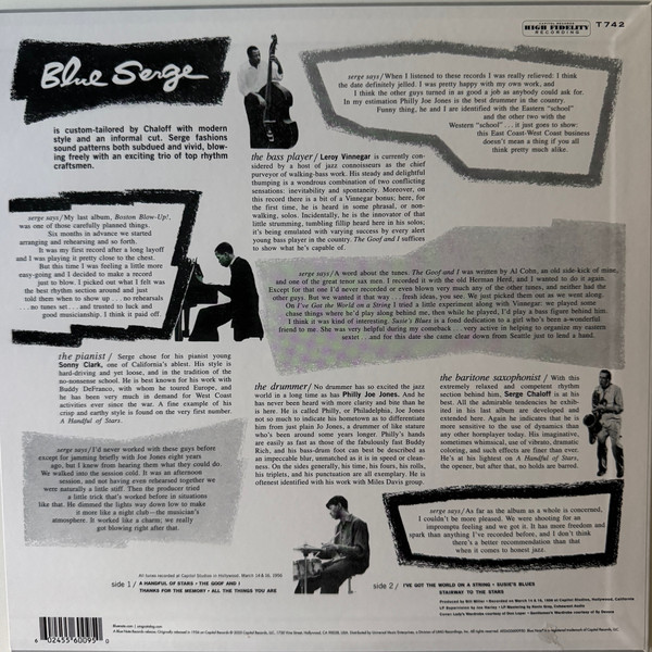 Виниловая пластинка Serge Chaloff – Blue Serge - Blue Note Tone Poet Series - LP - рис.1