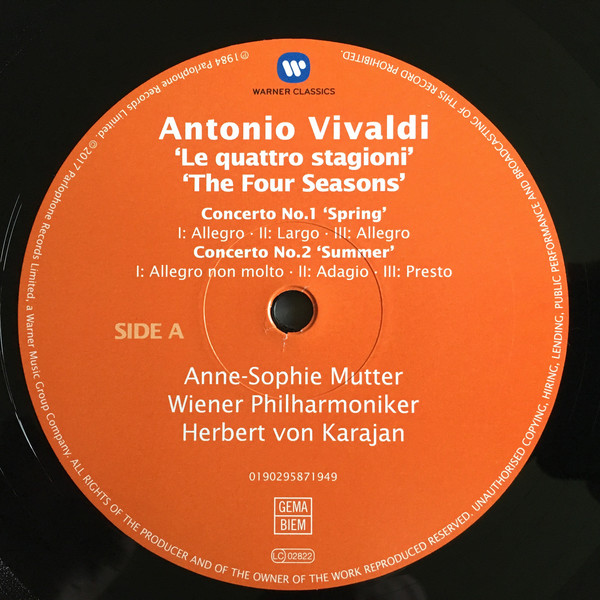 Виниловая пластинка Vivaldi - Anne-Sophie Mutter, Wiener Philharmoniker, Herbert Von Karajan – The Four Seasons, Le Quattro Stagion, Die Vier Jahreszeiten, Les Quatre Saisons - рис.2