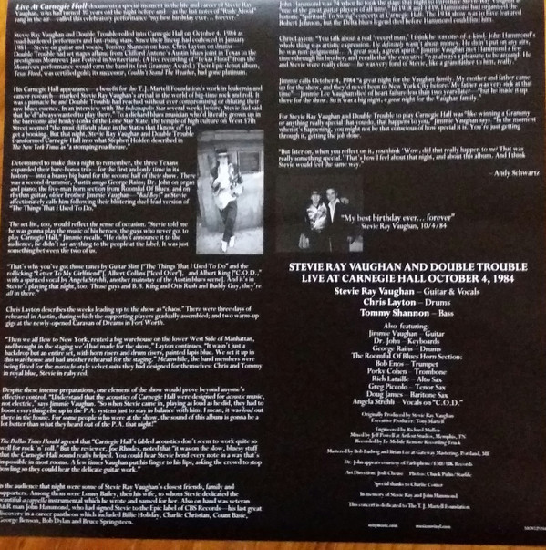 Виниловая пластинка Stevie Ray Vaughan And Double Trouble - Live At Carnegie Hall - рис.3