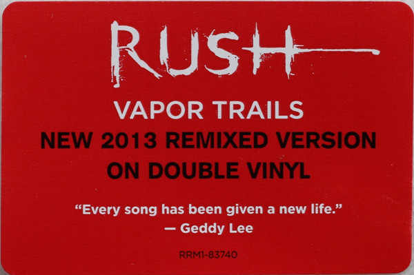 Виниловая пластинка Rush - Vapor Trails Remixed - рис.2