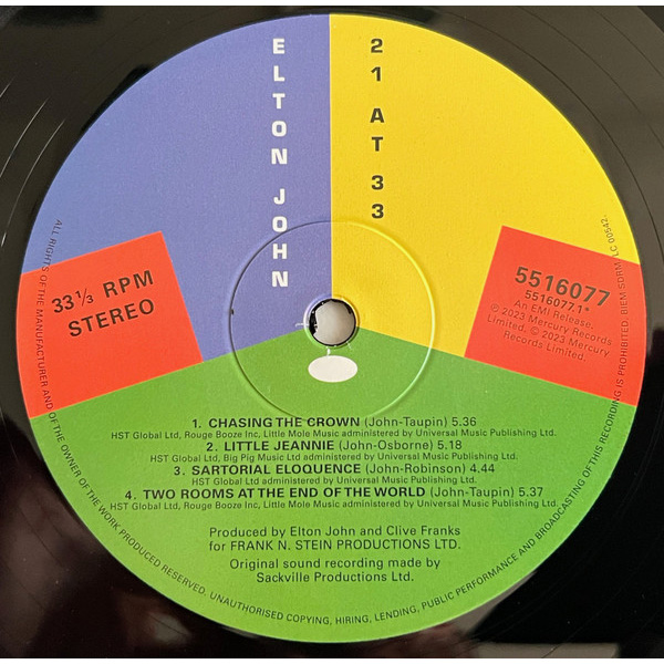 Виниловая пластинка John, Elton 21 At 33 LP - рис.3