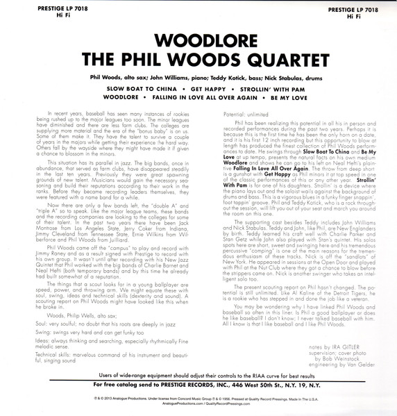 Виниловая пластинка Phil Woods Quartet - Woodlore - (Analogue) LP - рис.1