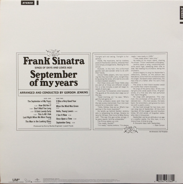 Виниловая пластинка Frank Sinatra - September Of My Years - рис.1