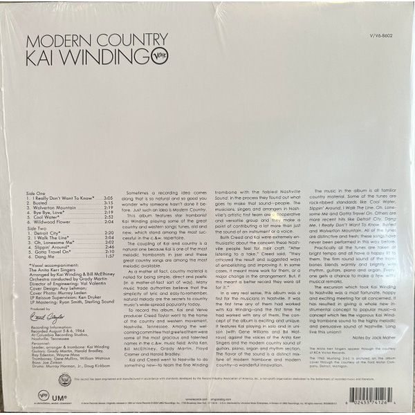 Виниловая пластинка Kai Winding – Modern Country LP - рис.1