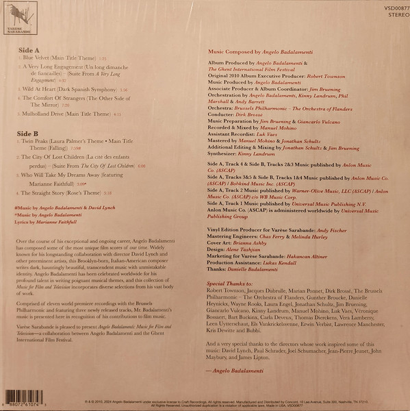 Виниловая пластинка Angelo Badalamenti – Music For Film & Television LP - рис.1