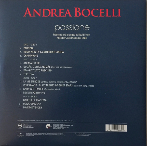 Виниловая пластинка Andrea Bocelli - Passione - рис.2