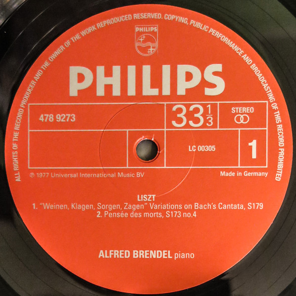 Виниловая пластинка Liszt; Alfred Brendel - Variations on Weinen, Klagen, Sorgen, Zagen Pens?es Des Morts Fantasy And Fugue on B-A-C-H B?n?diction De Dieu Dans La Solitude - рис.2