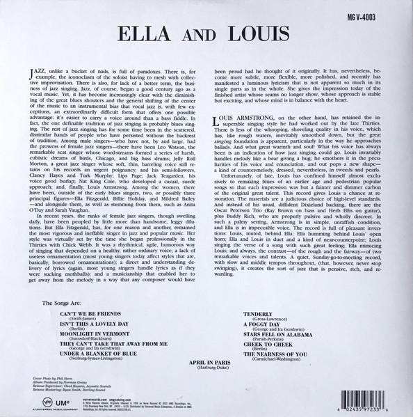 Виниловая пластинка Ella Fitzgerald And Louis Armstrong – Ella And Louis MONO LP - рис.1
