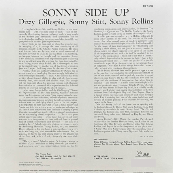 Виниловая пластинка Dizzy Gillespie, Sonny Stitt, Sonny Rollins – Sonny Side Up - LP - рис.2