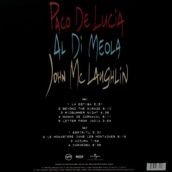 Виниловая пластинка John McLaughlin; Al Di Meola; Paco De Lucia - The Guitar Trio - рис.1