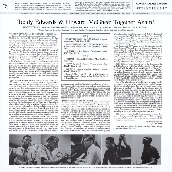 Виниловая пластинка Teddy Edwards, Howard McGhee – Together Again! - Analogue, Acoustic Sounds - LP - рис.1