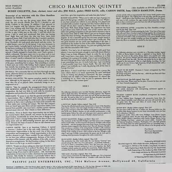 Пластинка Chico Hamilton Quintet – Chico Hamilton Quintet LP - рис.2