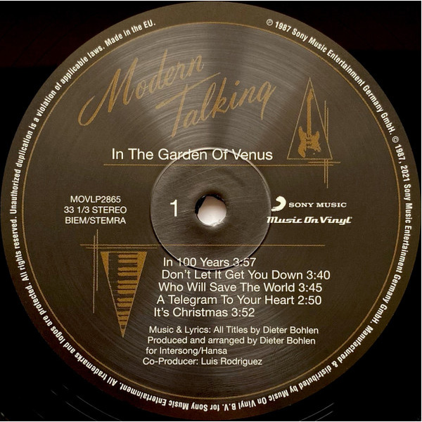 Виниловая пластинка Modern Talking – In The Garden Of Venus - The 6th Album LP - рис.2
