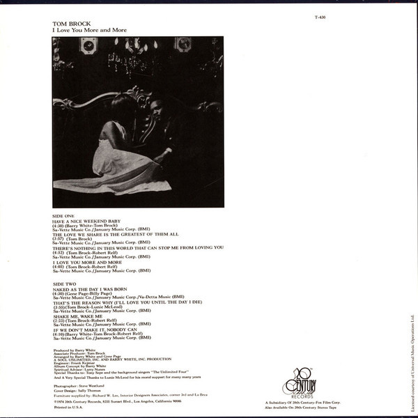 Виниловая пластинка Tom Brock - I Love You More And More - LP - рис.1