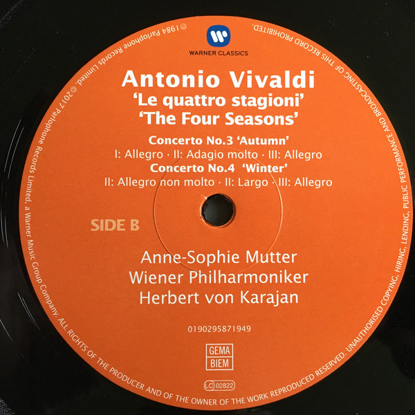 Виниловая пластинка Vivaldi - Anne-Sophie Mutter, Wiener Philharmoniker, Herbert Von Karajan – The Four Seasons, Le Quattro Stagion, Die Vier Jahreszeiten, Les Quatre Saisons - рис.3