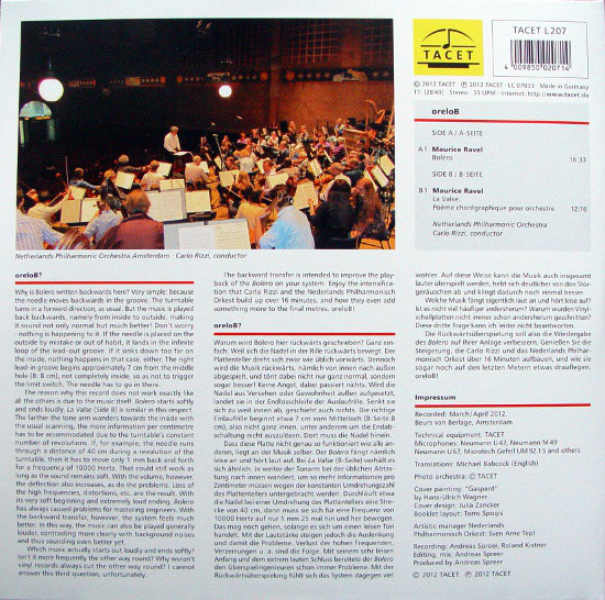 Виниловая пластинка Ravel, Netherlands Philharmonic Orchestra, Carlo Rizzi, Gordan Nikolitch – oreloB - Tacet LP - рис.1