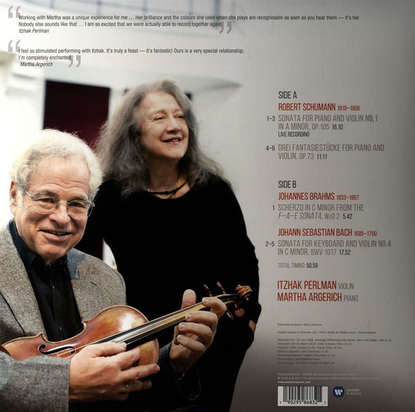Виниловая пластинка Martha Argerich; Itzhak Perlman - Schumann, Bach, Brahms - рис.1