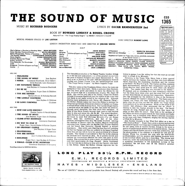 Виниловая пластинка Original London Cast - The Sound Of Music LP - рис.1