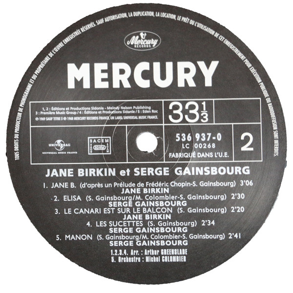 Виниловая пластинка SERGE GAINSBOURG JANE BIRKIN JANE BIRKIN - SERGE GAINSBOURG LP - рис.3