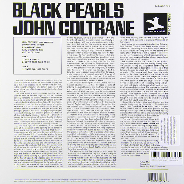 Виниловая пластинка John Coltrane - Black Pearls - рис.1