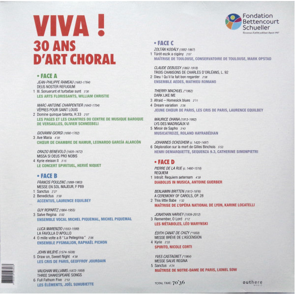 Виниловая пластинка Various – Viva! 30 Ans D'art Choral LP - рис.3