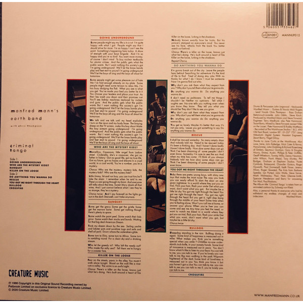 Виниловая пластинка Manfred Mann's Earth Band With Chris Thompson – Criminal Tango LP - рис.1