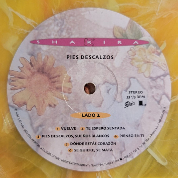 Виниловая пластинка Shakira – Pies Descalzos (30th Anniversary) (Vibrant Yellow W/ Red Swirl Marble) LP - рис.6