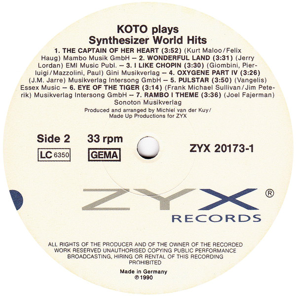 Виниловая пластинка KOTO Plays Synthesizer World Hits LP - рис.2