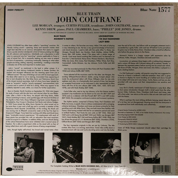 Виниловая пластинка John Coltrane – Blue Train LP - рис.3