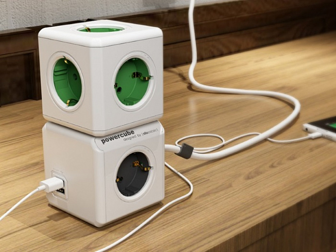 Раветвитель питания Allocacoc Extended USB Green 1.5m - рис.1