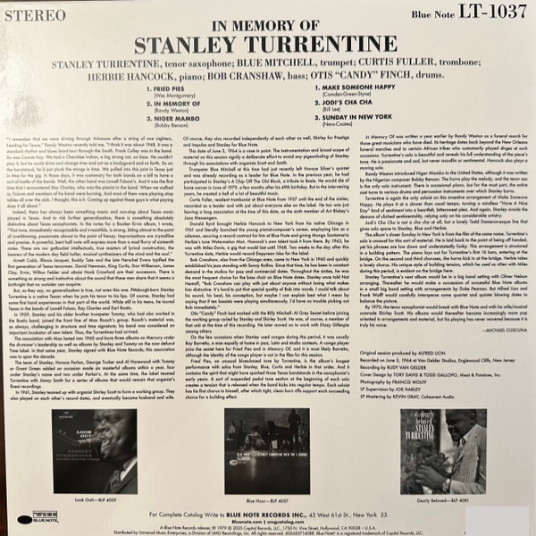 Виниловая пластинка Stanley Turrentine – In Memory Of LP - рис.2