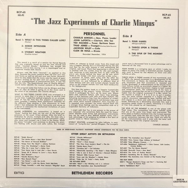 Виниловая пластинка Charles Mingus - The Jazz Experiments Of Charles Mingus - LP - рис.1